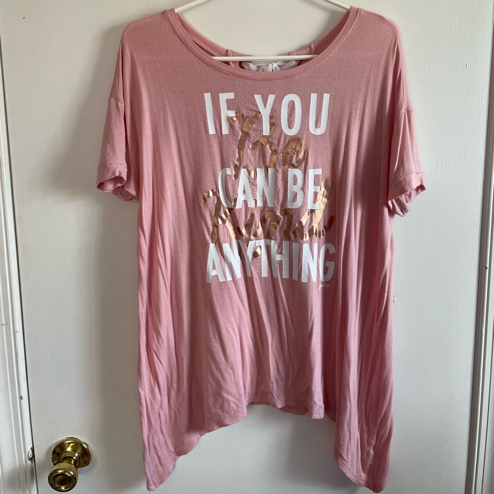 Justice- ‘If You Can Be Anything Be Kind’ pink shirt girls 14/16 plus size